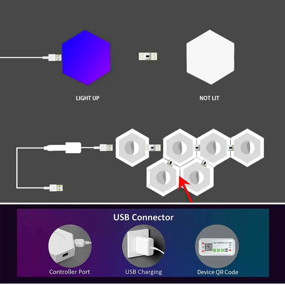 RGB Smart Hexagonal Wall Light Color-Changing Ambient Night Light DIY Shaping Sound Activated Smart Light for Game Room Bedroom