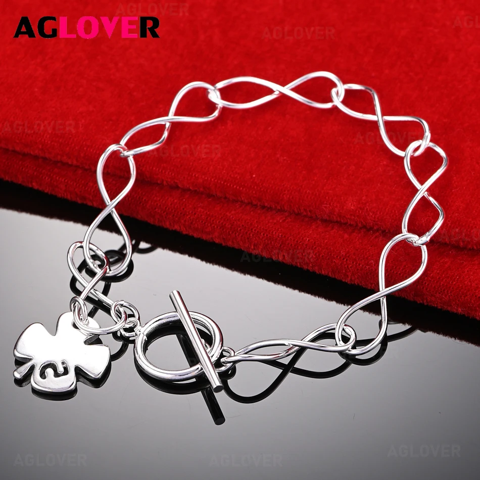 

AGLOVER 925 Sterling Silver Lucky Four-Leaf Clover Number Five Pendant Bracelet Women Charm Fashion Holiday Gift Jewelry
