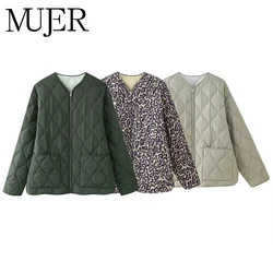 MUJER Leopard Print Quilted Jacket Women Padded Demi-season Jacket for Women Long Sleeve Women's Jackets Warm Winter Coat Female
