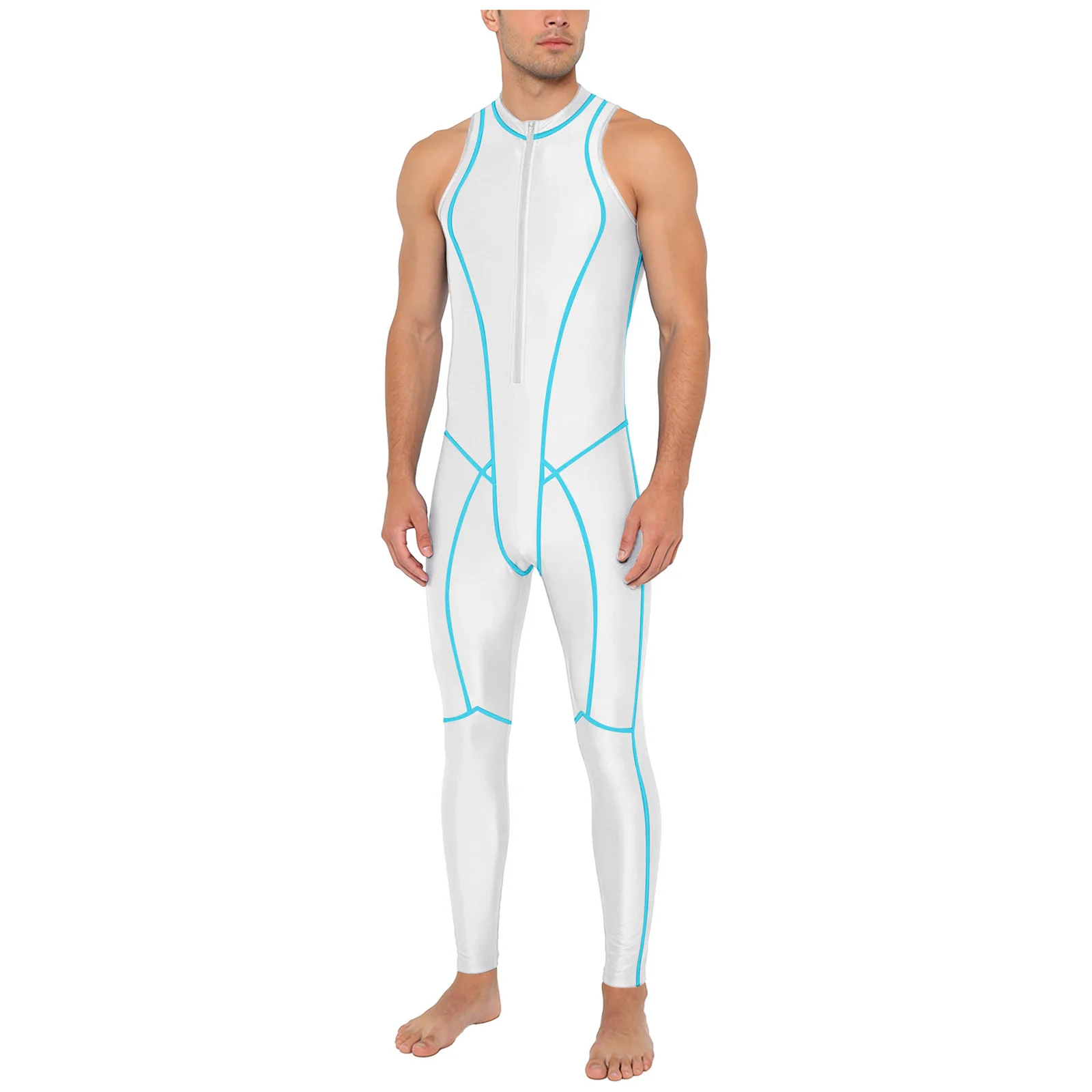 

Мужской блестящий глянцевый комбинезон с молнией спереди, без рукавов, с плоскими швами, для тренировок, клуба, пляжа