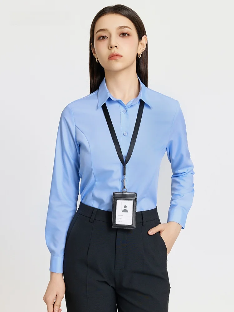 

Profional Blue Long Sve Square Collar irt for Women Workwear Ele Formal Interview Inner irt Commute Sle Slim Fit