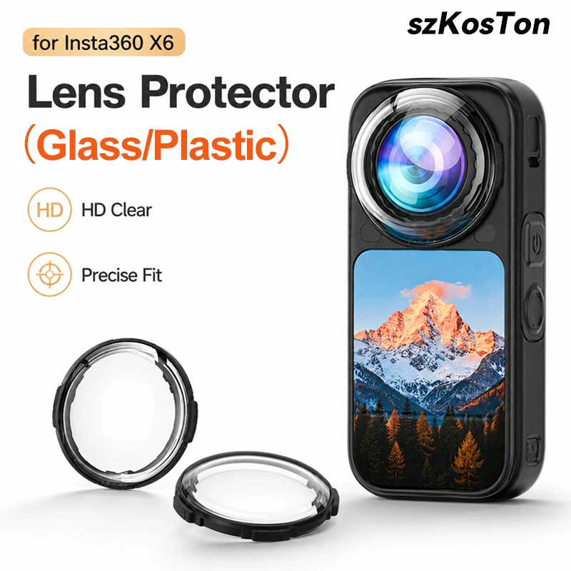 Für Insta360 X6 Objektivschutz aus gehärtetem Glas/PC, kratzfest, 360-Grad-Kameraobjektivschutz, ohne schwarzen Rand, aufsteckbares Schutzzubehör