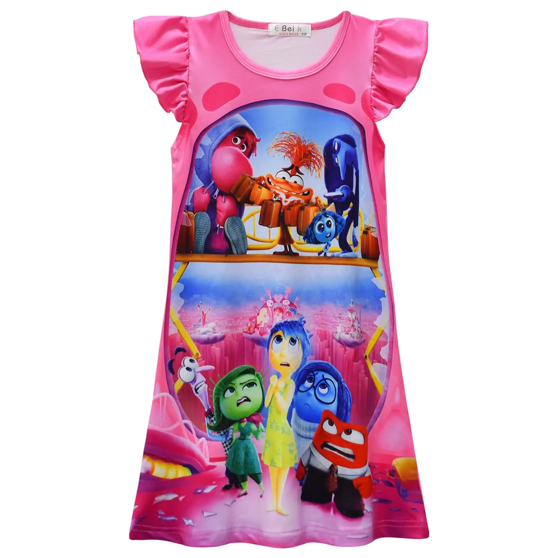 Inside Out 2 Children Clothes Kids Summer Pajamas Dress Baby Girls Short Sleeve Nightgown Cartoon Disgust Joy Sleep Wear