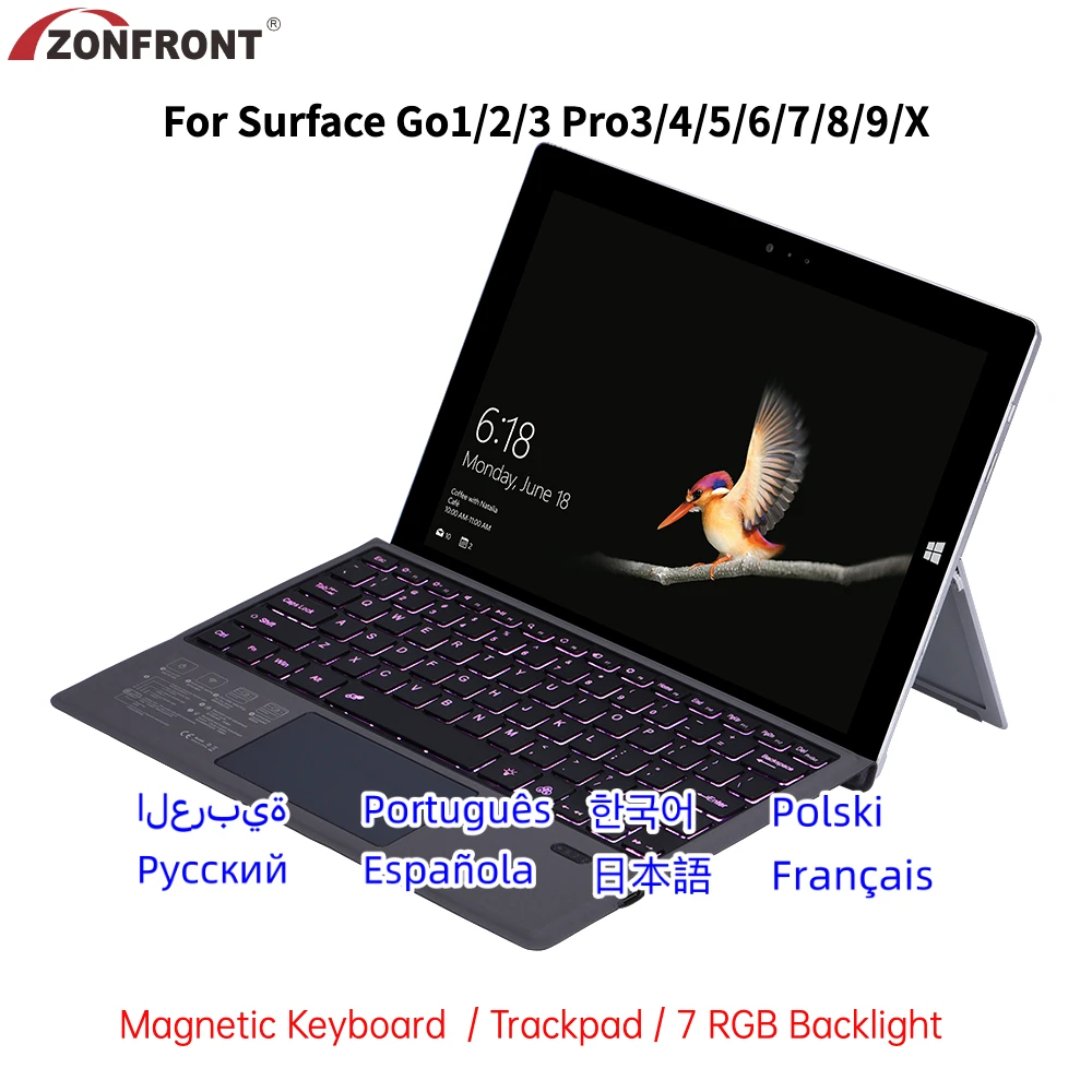 

Bluetooth-клавиатура с подсветкой для Microsoft Surface Go 1 2 3 Pro 3 4 5 6 7 8 9 Pro X