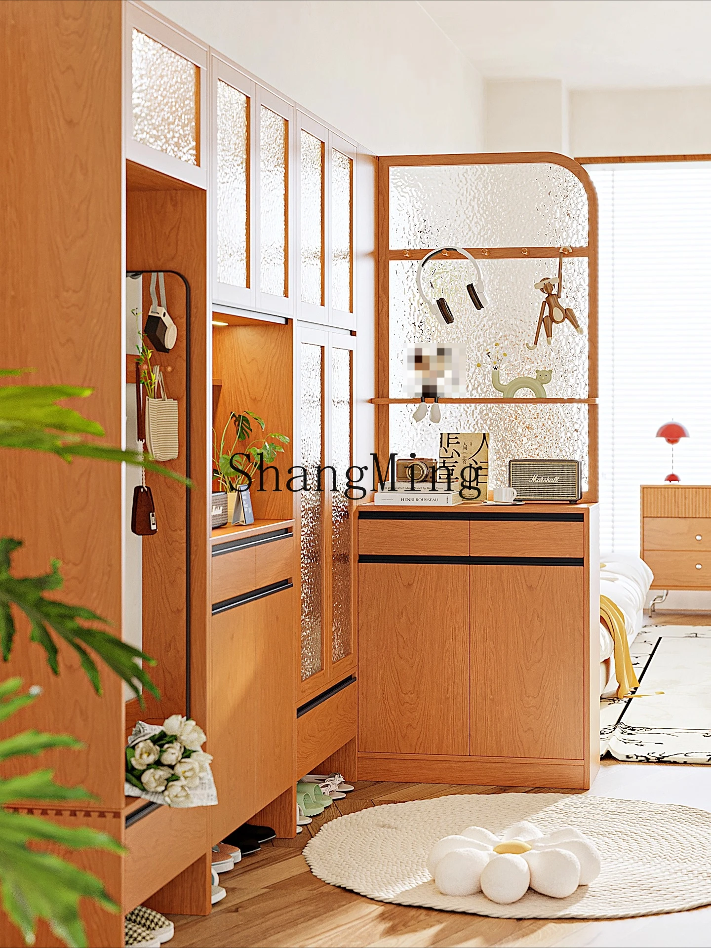 

CL Door Entrance Cabinet Coat Rack Integrated Solid Wood Entrance Living Room Corner Partition Entrance Hall Cabinet