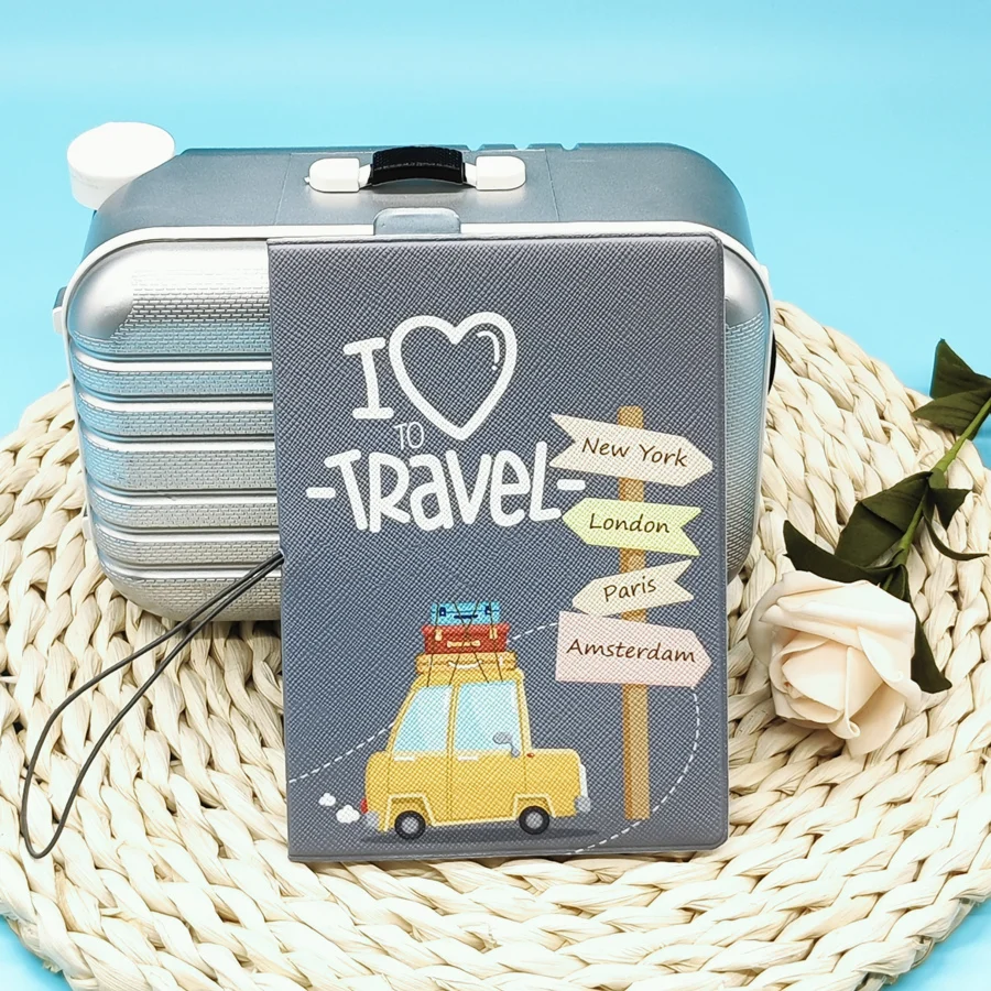 Juste de passeport en PU pour hommes ou femmes, étui, portefeuille de voyage, accessoires, I Love Travel, 1 pièce