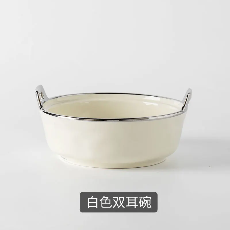 Double-Ear Ceramic Bowl Light Luxury Creative Bear Soup Bowl Household Nordic Style Salad Bowl, Tableware Souvenirs Wholesale, N