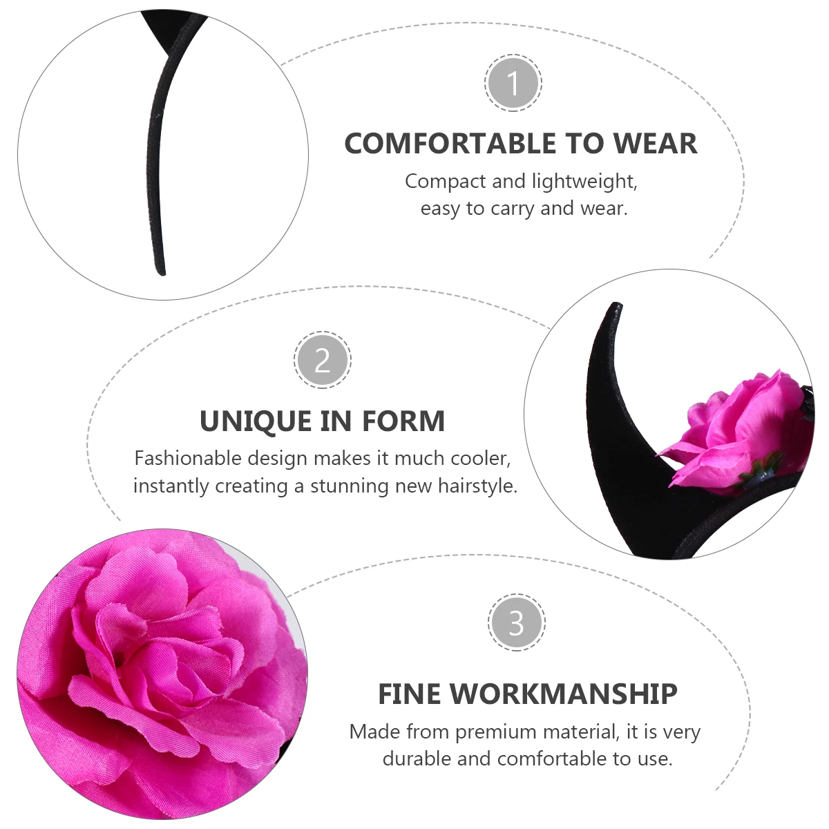 

Halloween Horn Rose Headband Cow Horn Hair Clip Floral Party Costume Accessories For Women Girls Lightweight Comfortable Hair