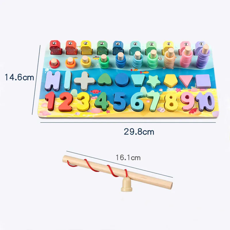 Kids Montessori Math Toys For Toddlers Educational Wooden Puzzle Fishing Toys Count Number Shape Matching Sorter Games Board Toy