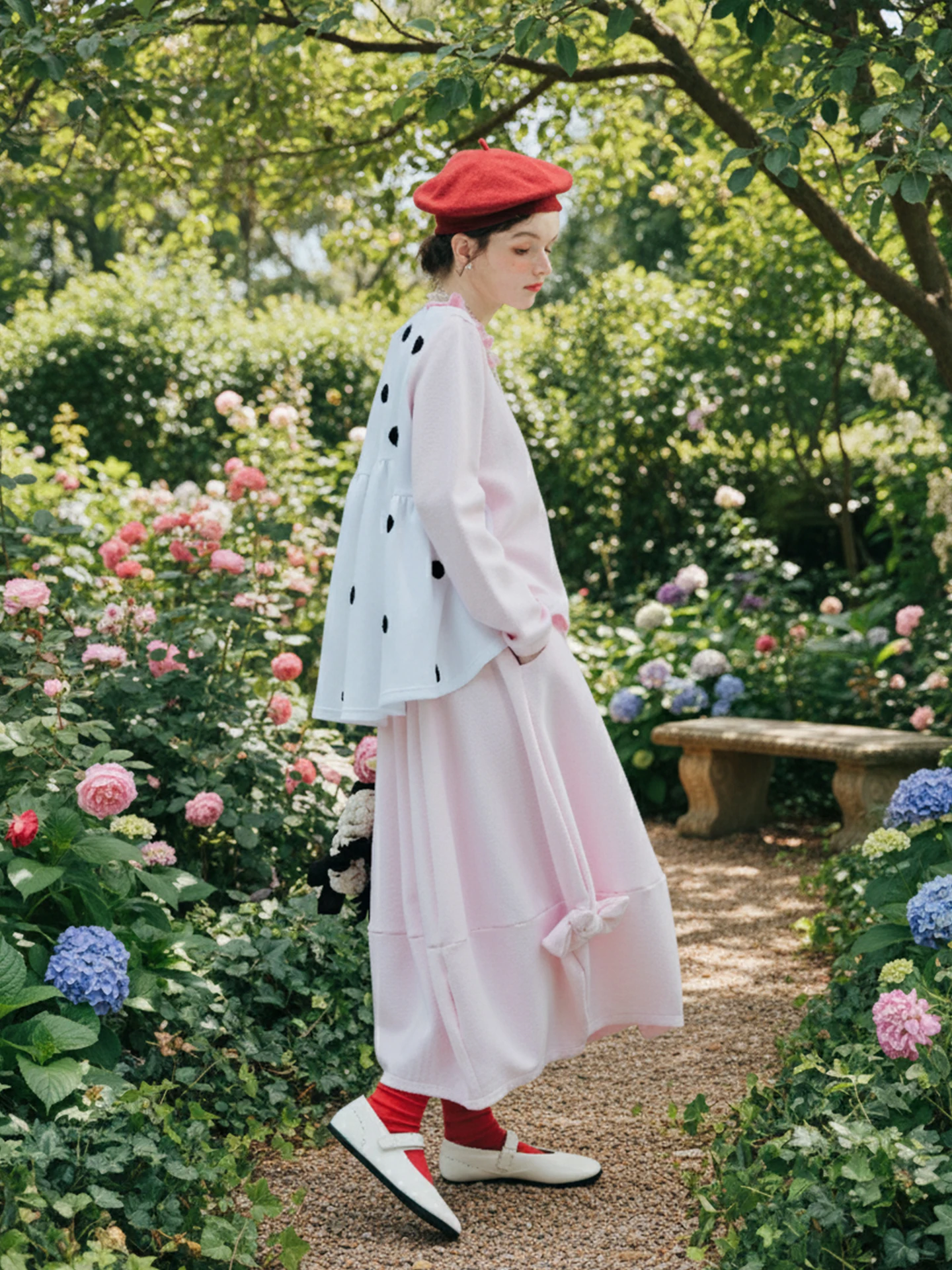 imakokoni 2025 Autumn Japanese-Style Artistic Sakura Pink Elastic-Waist Bowknot Lantern Skirt 255247