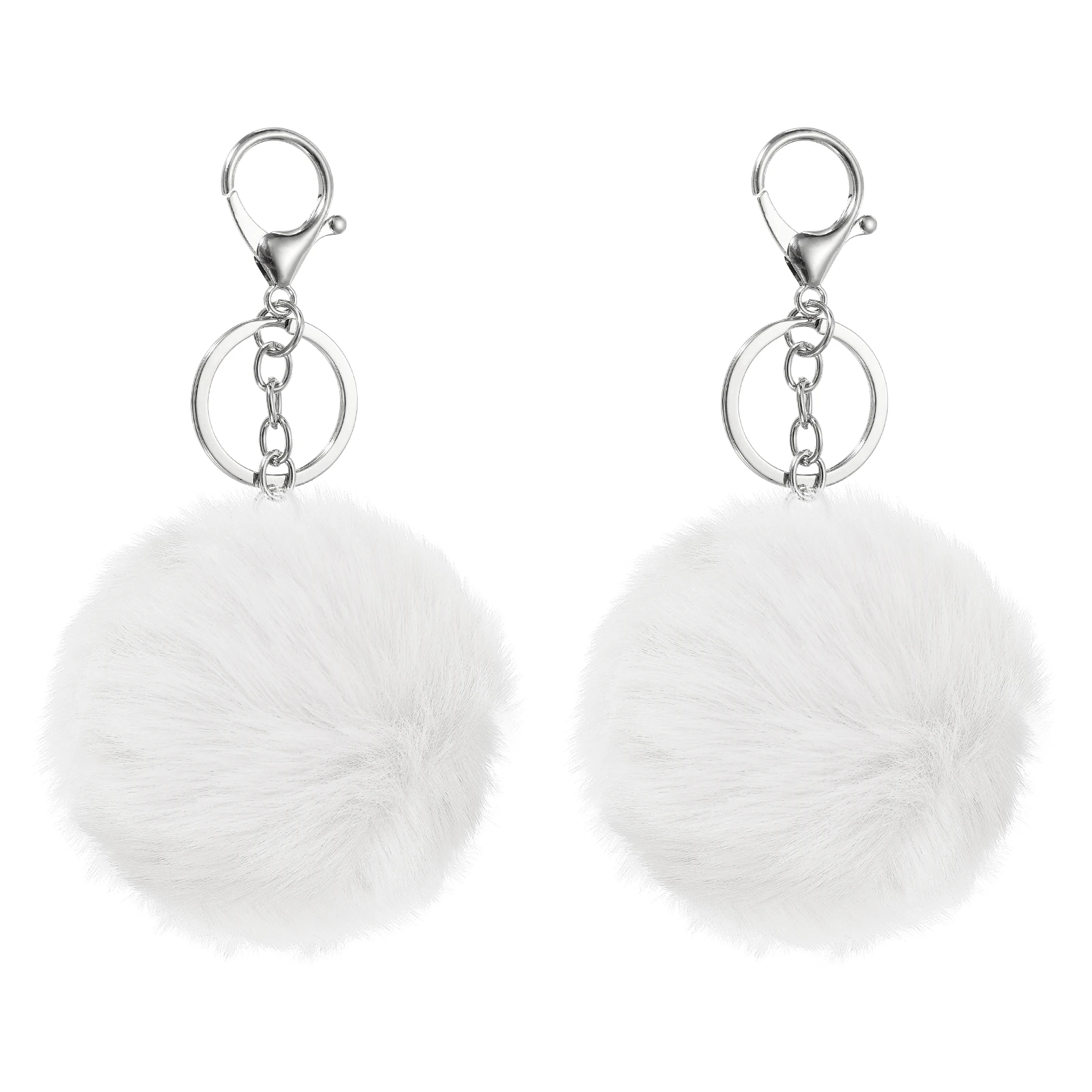 uxcell 2 Pcs 3.15 Inch Pompoms Charm Bulk, Pom Keyring Large Pompoms Bulk Keychain for Keychains Bags Purse