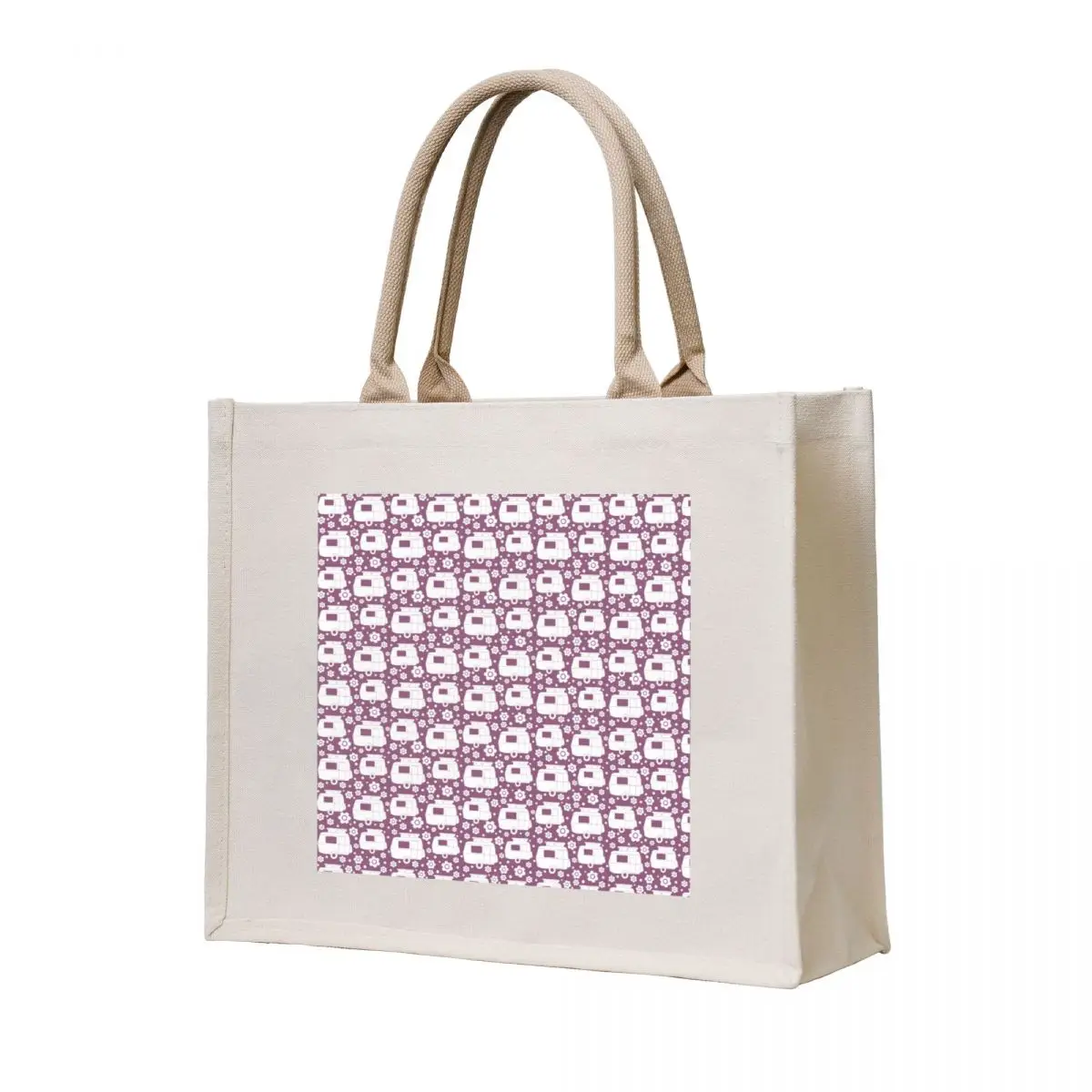 

Daisy Polka Dot Vintage Caravan Pattern in Purple and White Tote Bag shopping bags foldable Custom bag Handbags women