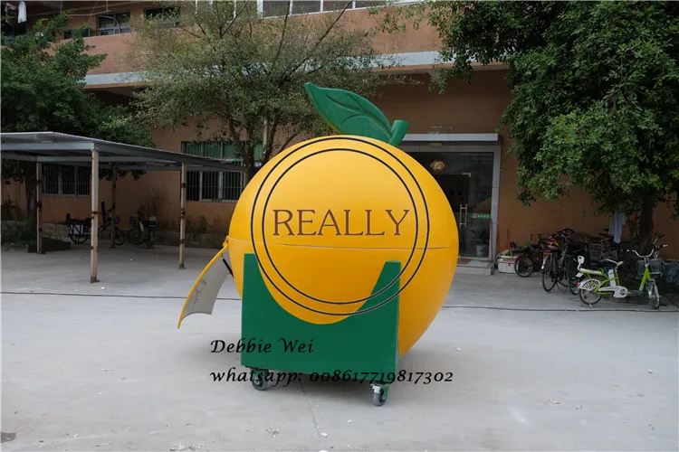 Carro de servicio de cocina móvil callejero de fibra de vidrio con forma de fruta, quioscos de comida a la venta