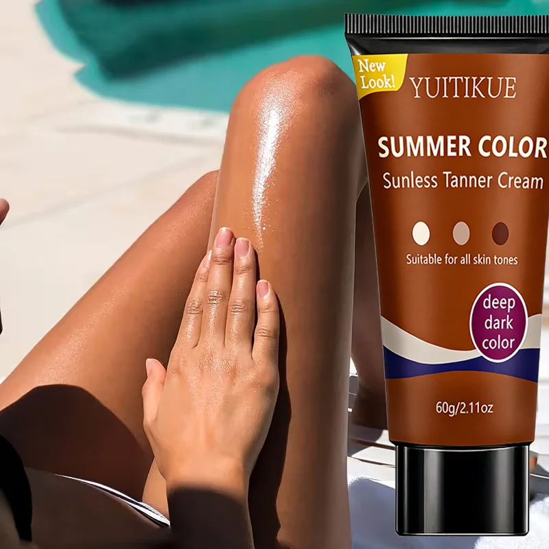 YUITIKUE Summer Color Sunless Tanner Cream | Deep Dark Tone | Suitable For All Skin Types | Natural Sun-Kissed Glow 60g