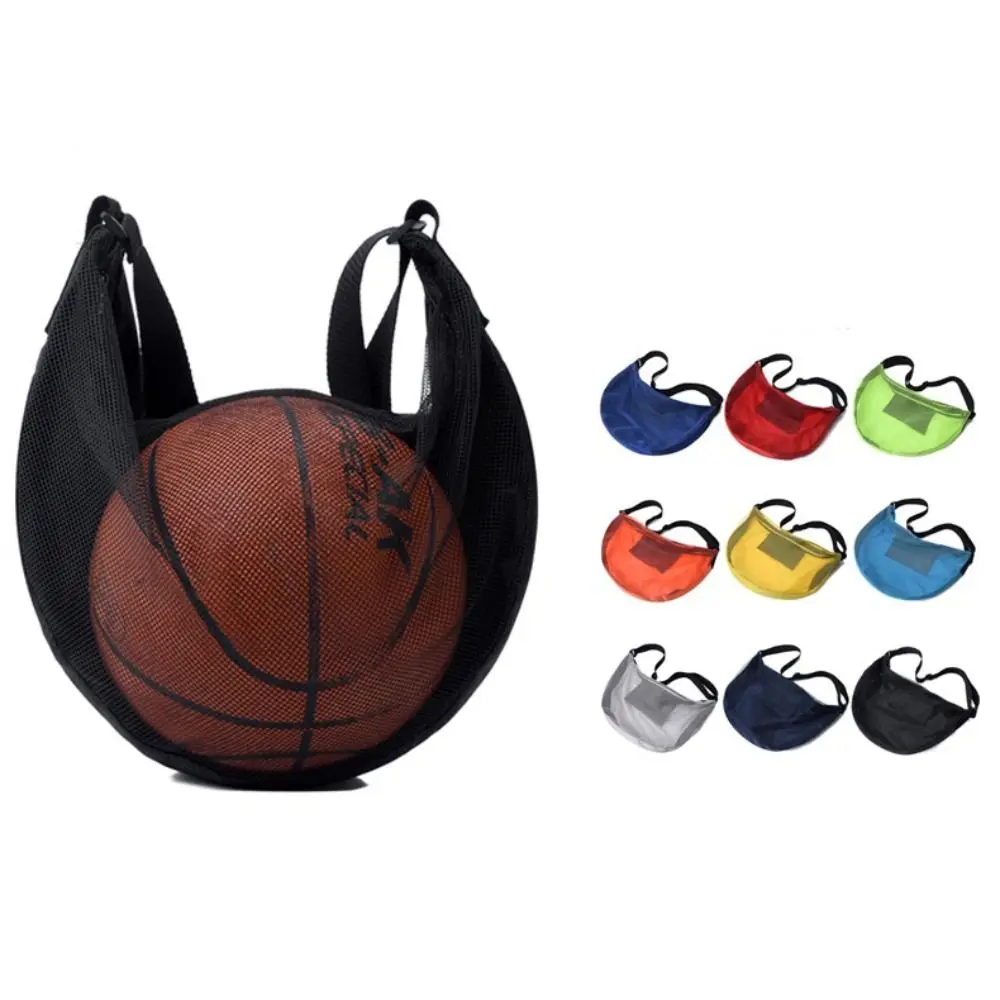 Adjustable Basketball Mesh Bag Single Shoulder Oxford Cloth Crossbody Ball Bag Zipper Pocket Handbag Soccer Storage Case