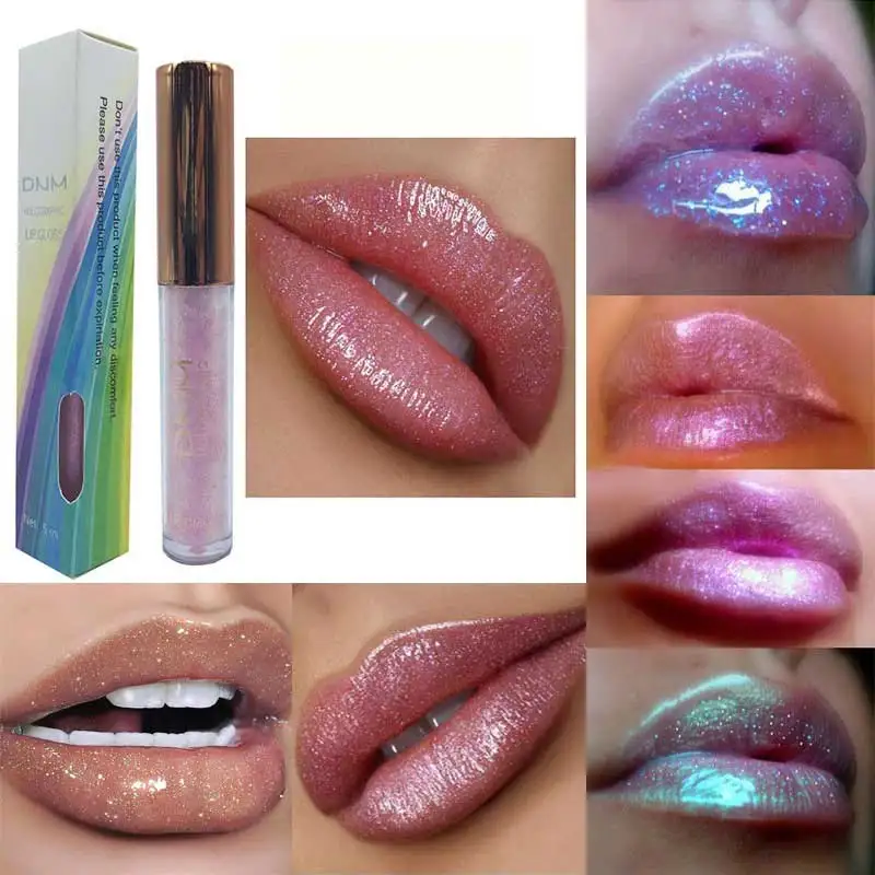 Holographic Lip Gloss Set - 6 Colors, Volumizing Shimmer Effect, Long-Lasting Liquid Lip Stain for Adults, All Skin Types