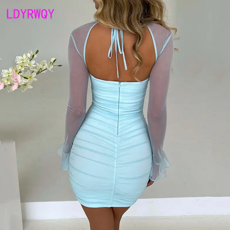 New women's dress Stylish sexy long sleeve high waist hip skirt