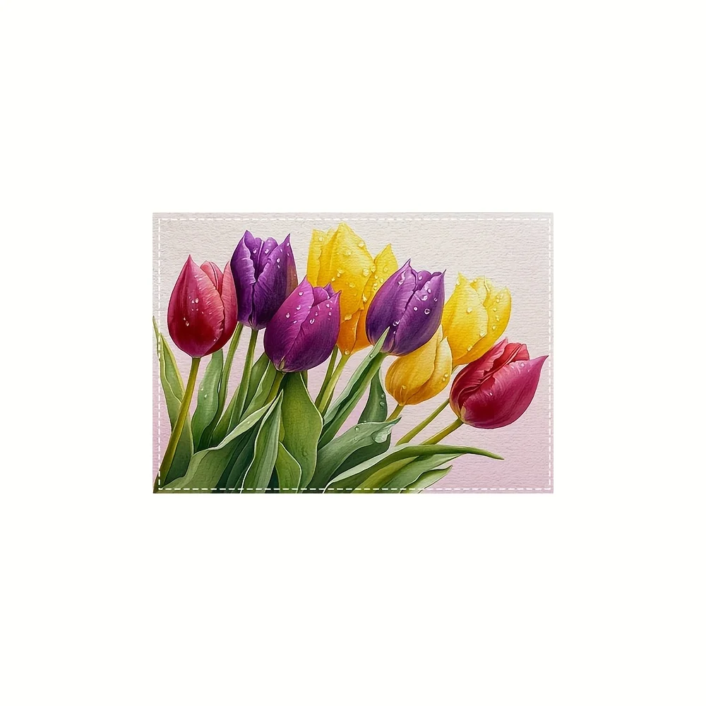 2pc Seta Bouquet Of Colorful Tulip Blossoms Lies There Printed Placematsuitable For Home Decorationbirthday Giftsholiday Giftski