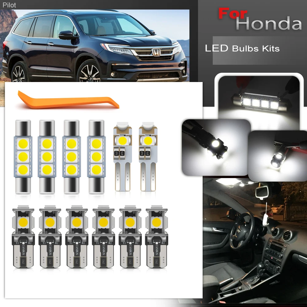 전체 흰색 Canbus Led 인테리어 패키지 조명 키트, 혼다 파일럿 2016 2017 2018 2019 2020 2021 2022 자동차 액세서리, 15 피스
