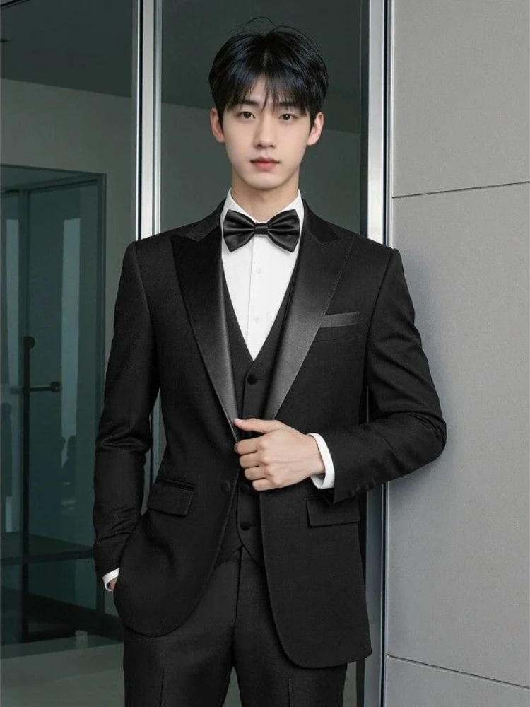 Men's Slim Fit Tuxedo Suit Set Wedding Groom Blazer Formal Party Prom Wear Elegant Dress Uniform for Host Performance