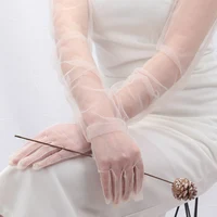 Black White Long Sheer Tulle Gloves Ultrathin Breathable Elastic Mittens Mesh Elbow Wedding Bride Fishnet Gloves Drive Sunscreen 5