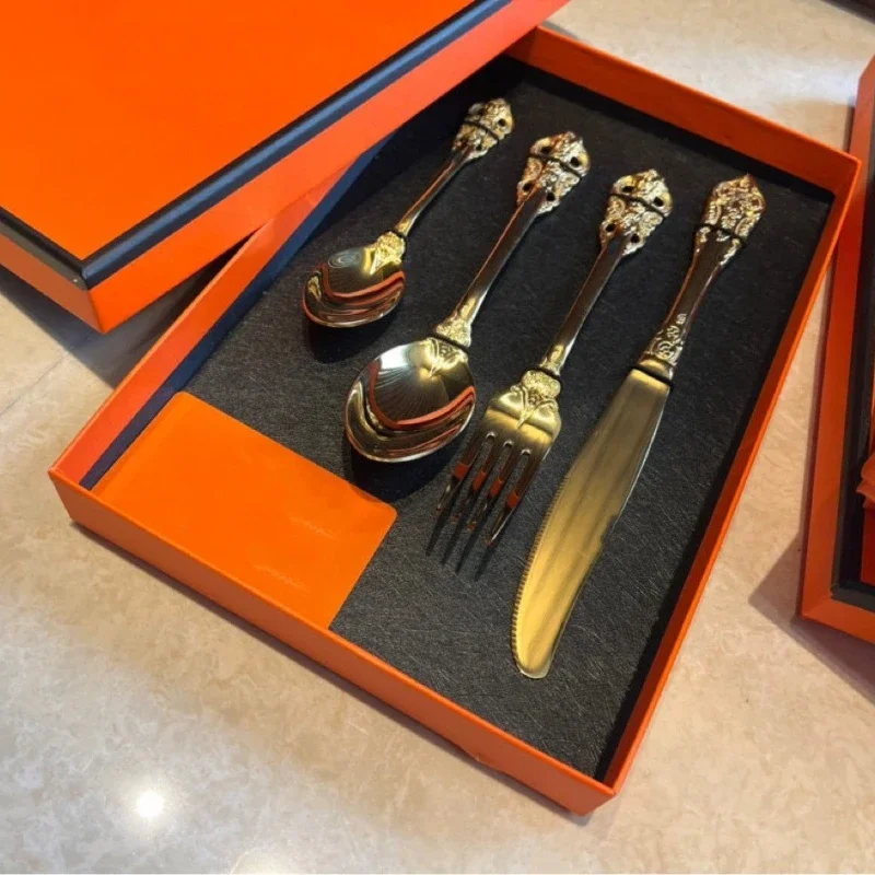 

New High End 304 Stainless Steel Knife Fork Spoon Set for Household Western Food Knives and Forks Gift To Friends with Gift Box