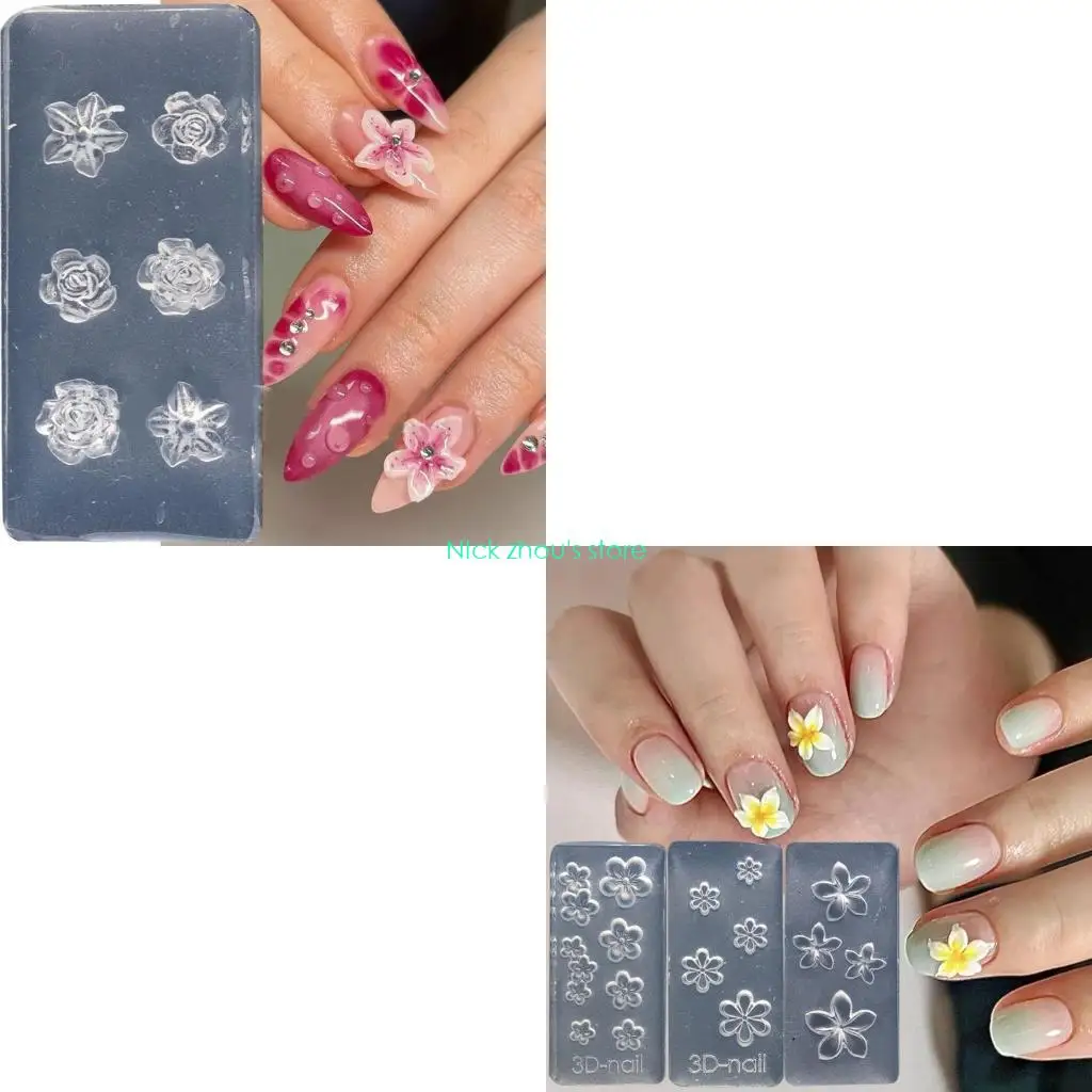 

E15E 10PCS Silicone Art Moulds Flower Art Template Moulds Silicone Texture for Beauticians and Art Learners