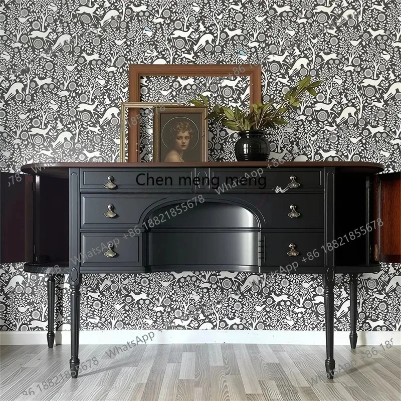 

K153 French solid wood black sideboard integrated wall entrance small apartment living room decoration household storage cabinet