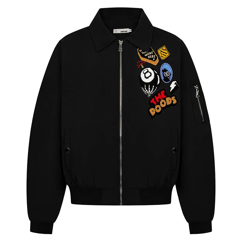 

Men Streetwear Bomber Jacket Patch Embroidery Baseball Coat Vintage Hip Hop Casual Zipper Outerwear Fashion Loose Windbreaker