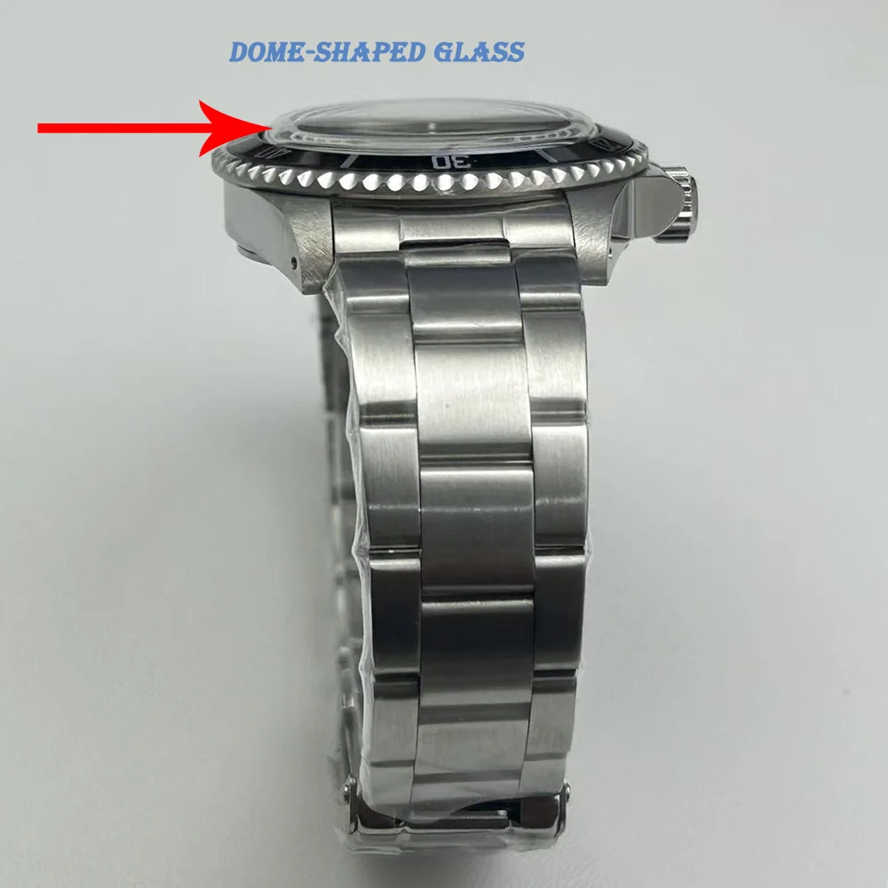 Classic 39Mm Men's Automatic Mechanical Wristwatch, Black Dial, Silver Stainless Steel Case, Three Link Steel Bracelet, Bubble C