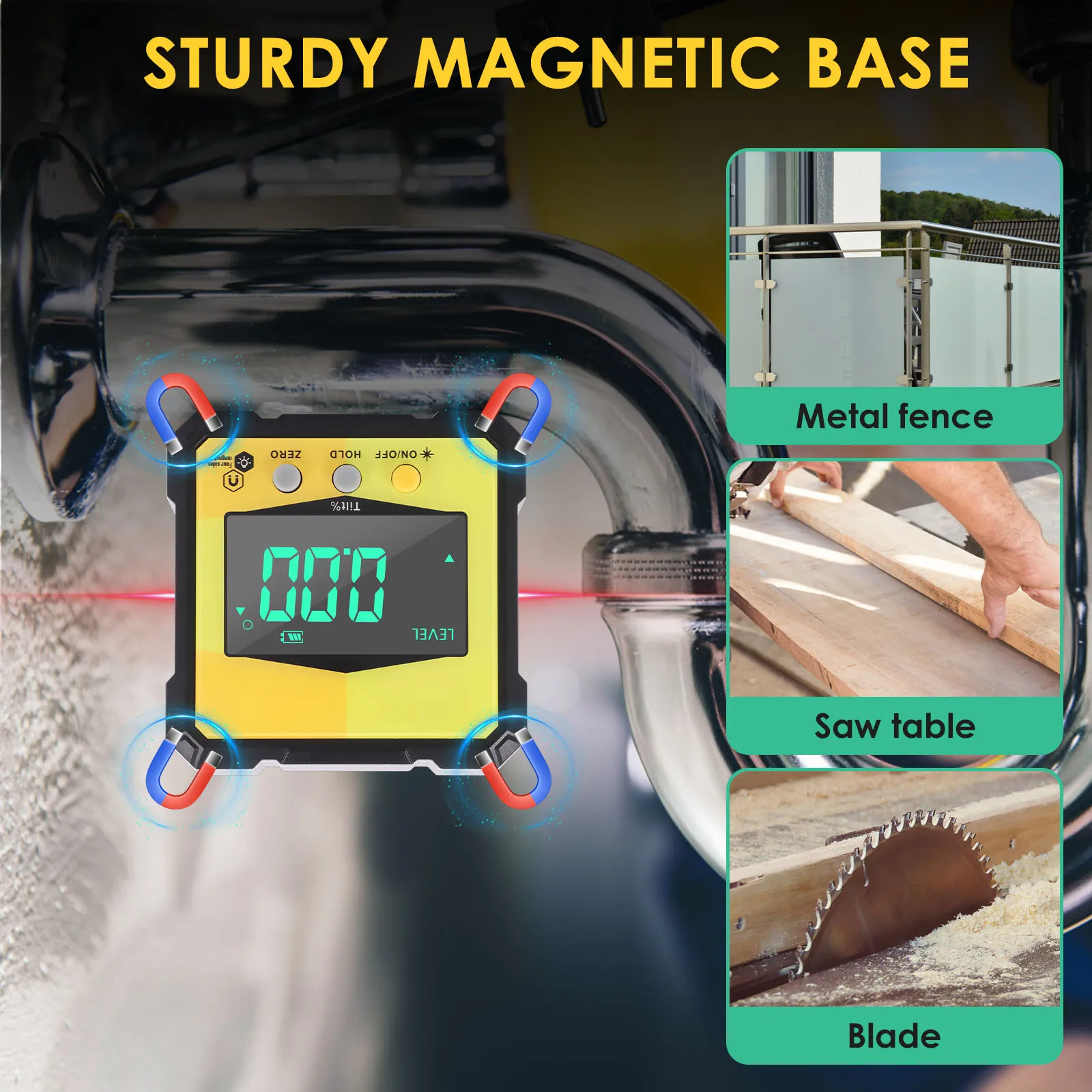 デジタル角度計磁気分度器傾斜計レベル角度ファインダー角度キューブレベルボックスマグネスベースバックライト付きIP54