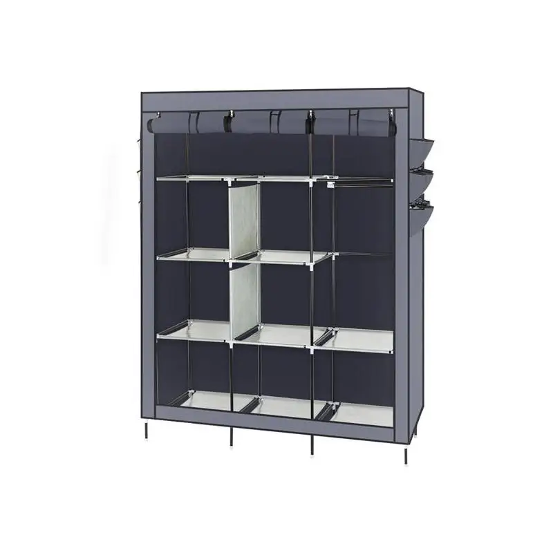 

69" High-leg Non-woven Fabric Wardrobe, Gray Color, Assembled Clothes Storage, Space-saving Design, Stylish and Portable Closet