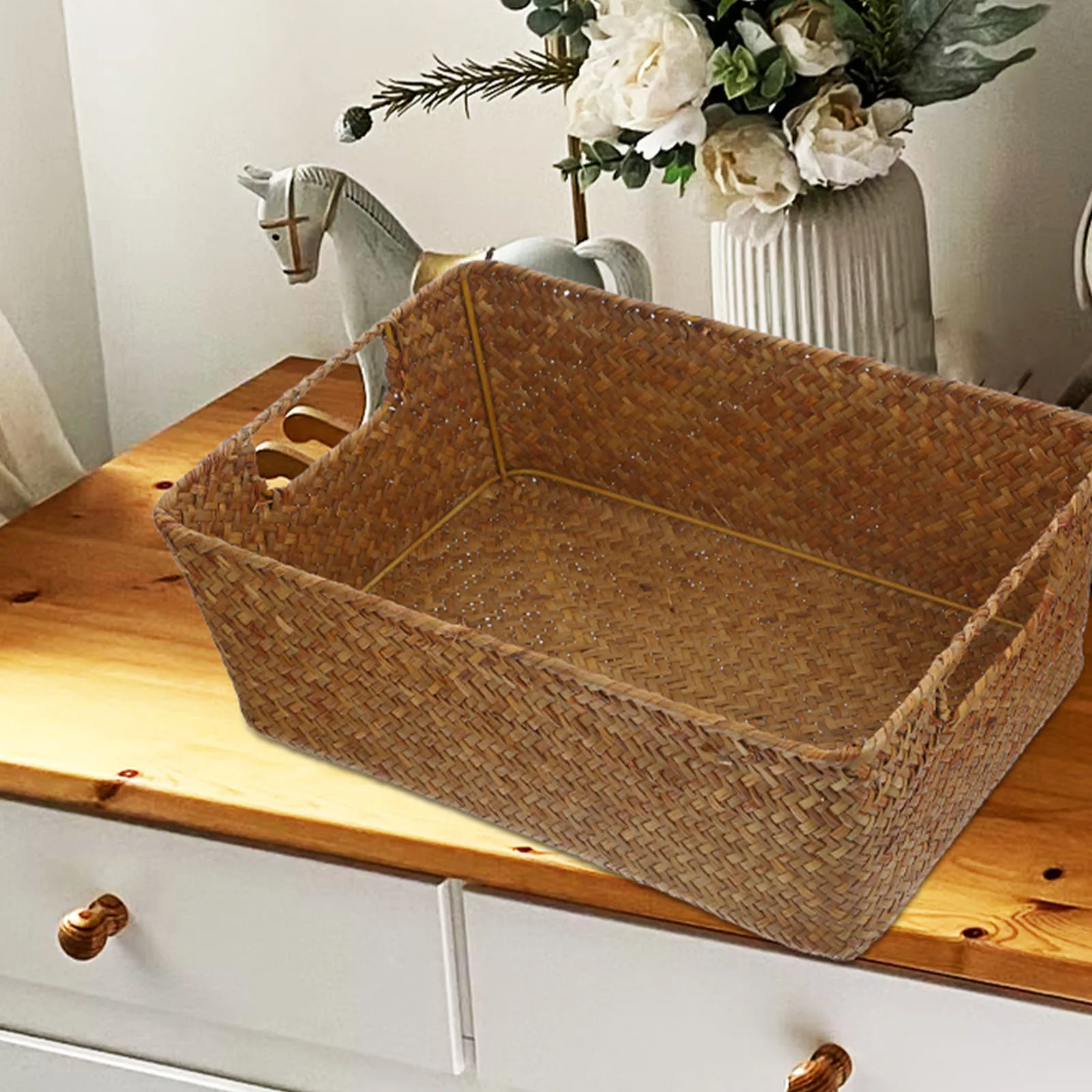 

Straw Woven Storage Basket Natural Vintage Desktop Organizer For Bedroom Hotel Decor Handwoven Sundries Basket Home