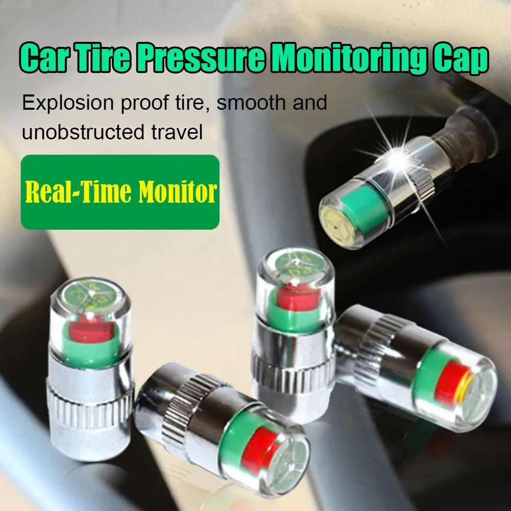 4 Pcs Car Tire Pressure Indicator Tire Pressure Gauge Indicator Alert Monitoring Valve Cap Sensor External Valve Detection