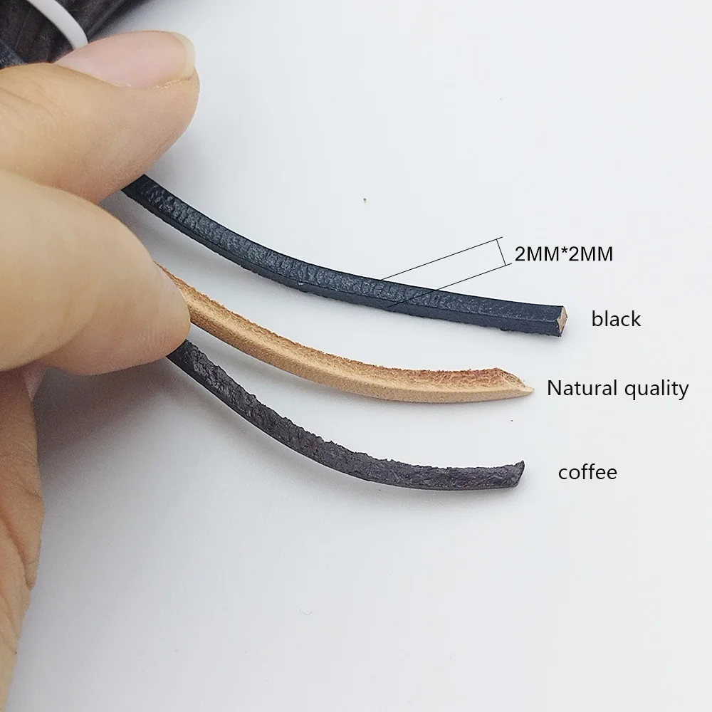 1/2Yard 2MM Square Thick Cowhide Rope Vintage Cowhide Rope Bracelet Necklace Mobile Pendant Gift Jewelry Decorative Leather Rope