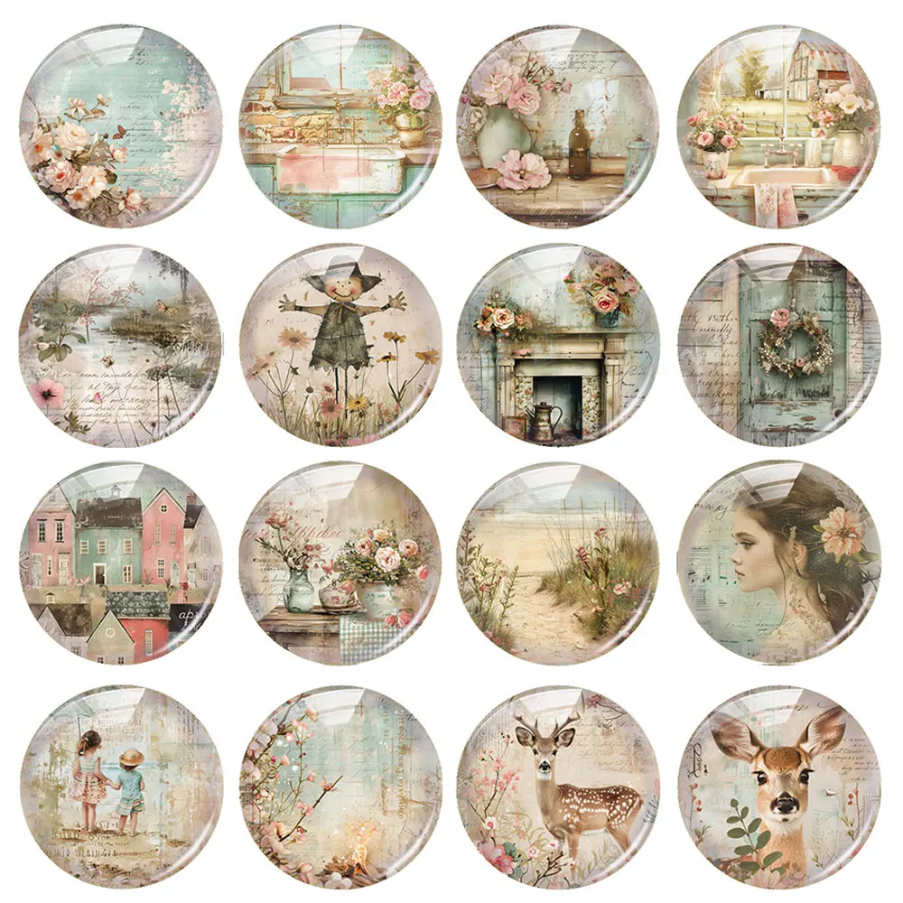 Handmade Countryside Flower Photo Glass Cabochon Flatback Demo Flat Back Cameo For Diy Jewelry Making Supplies Accessories