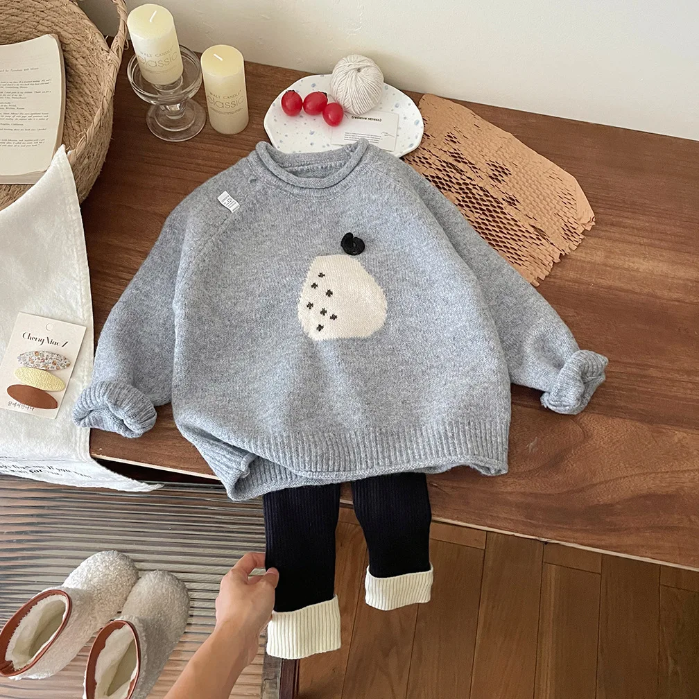 Girls' Sweater 2025 Autumn/Winter Style Pear Hook Flower Bottom Coat Korean Version Warm and Versatile Top