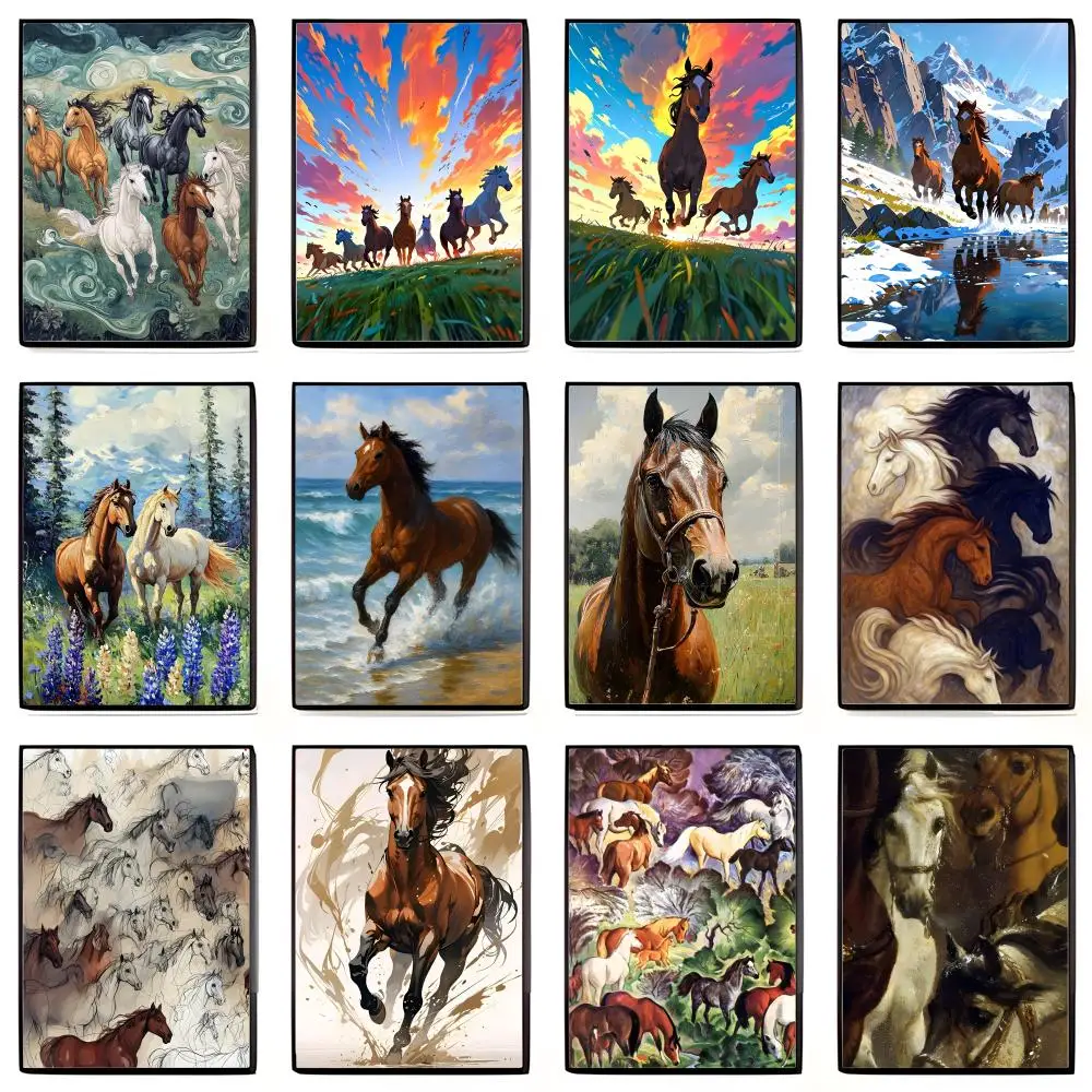 Fashion Diverse Horse Adorable Animals Poster High-definition Art Sticker Self Adhesive Waterproof Home Decoration