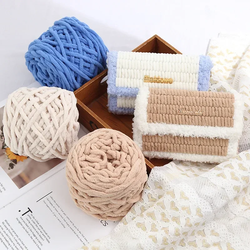 100g/ball Chenille Knitting Yarn Soft Ice Strip Line Cotton Yarn DIY Wool Yarn for Hand Knitting Scarf Thick Wool Wholesale