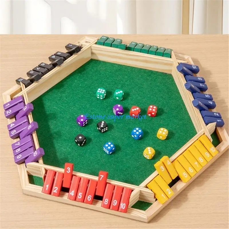 090B Shut The Box Dices Game 6 Player Wooden Table Number Board Double Shutter Toy