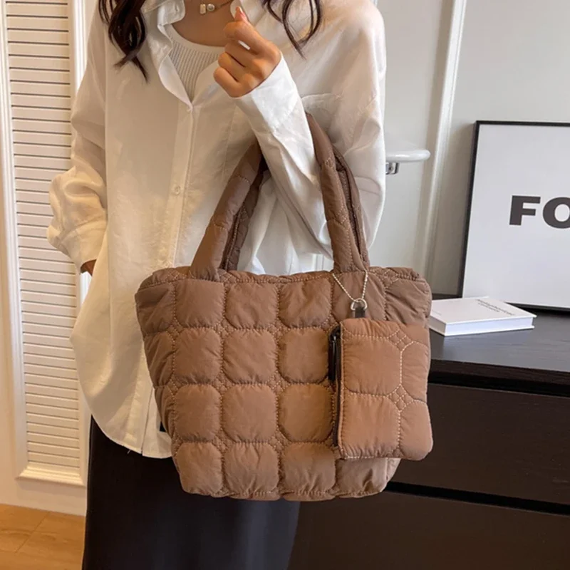 Grande capacità inverno donna giù cotone soffice Shopping borsa a tracolla borse impermeabili Puffy Tote borse imbottite per le donne
