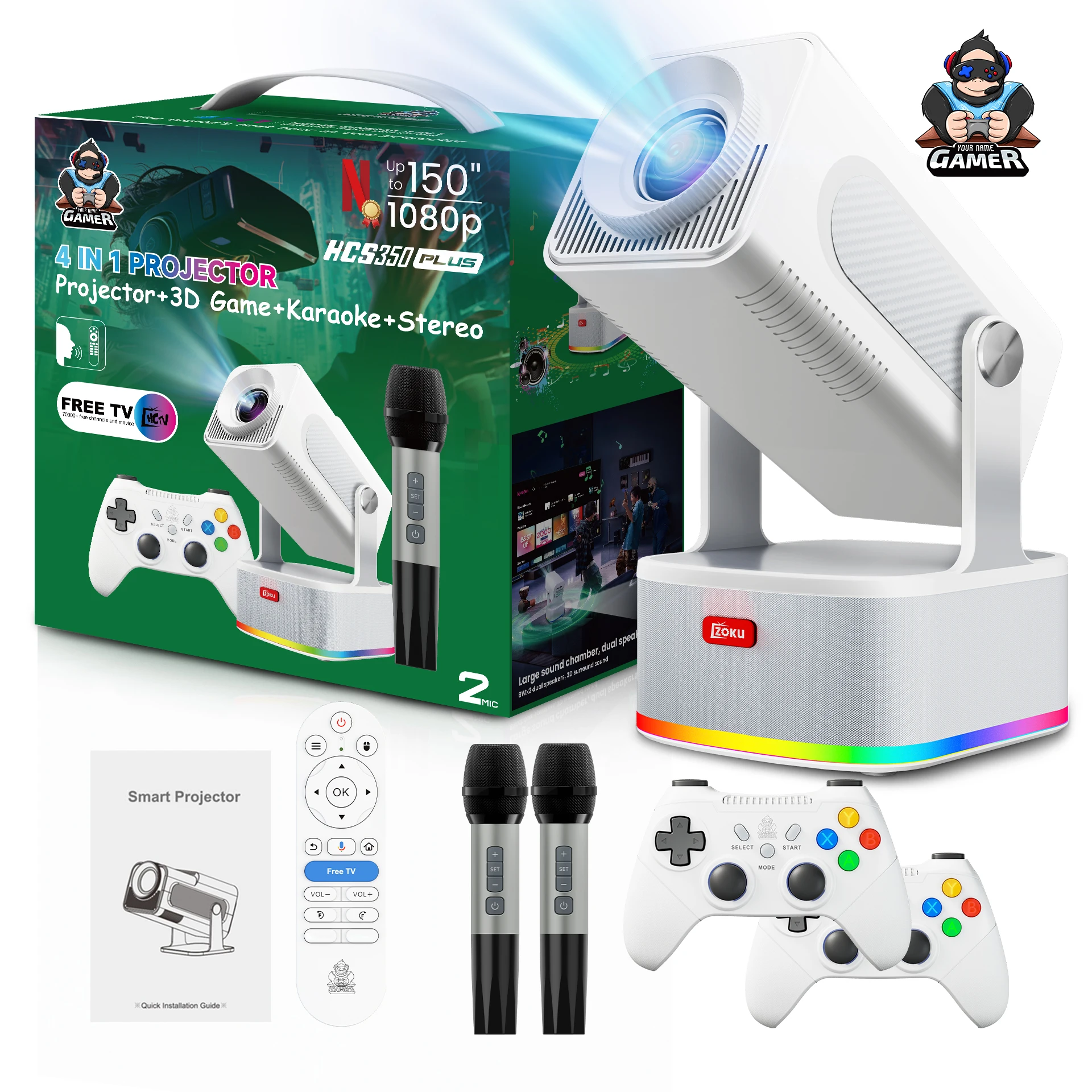 

New Zoku HCS350PLUS Android Gaming Projector Microphone 16w Speaker 30000 Retro Games Allwinner H713 WiFi6 4K 450 ANSI Lumens