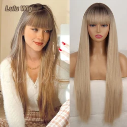 Licht Blonde Synthetische Perücken mit pony Lange Gerade Braun Blonde Haar Perücke für Frauen Cosplay Natürliche Haar Hitze Beständig