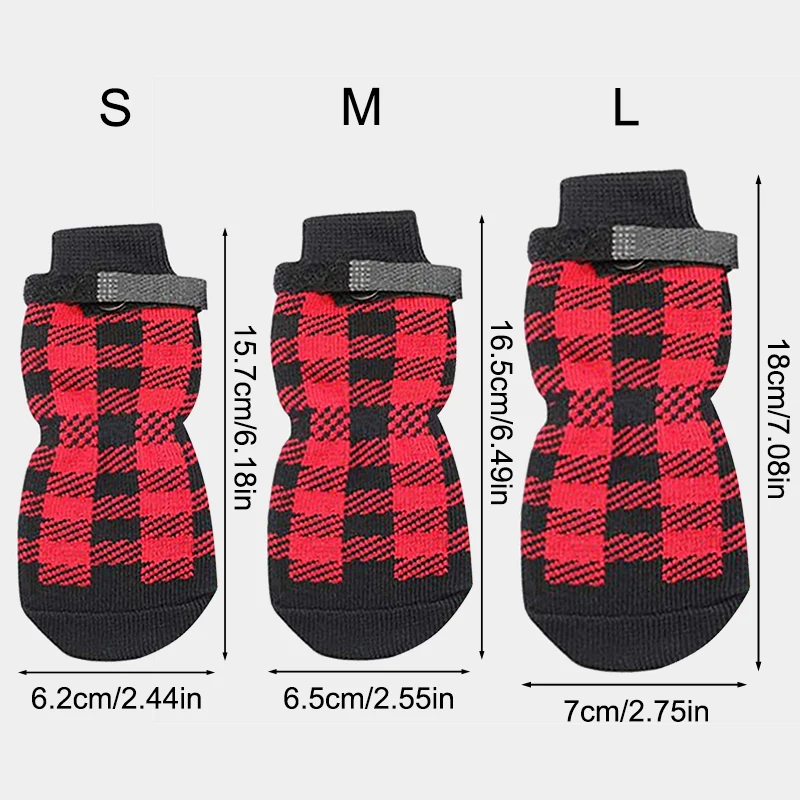 4PCS Pet Stocking Christmas Dog Stocking Thermal Strap With Non-slip Sole Pet Paw Protector For Small Medium Dogs