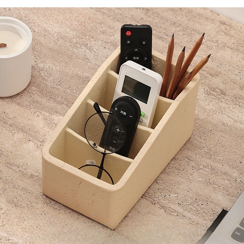 Wabi-sabi wind tunnel stone remote control storage box Living room table multifunctional Office pen holder