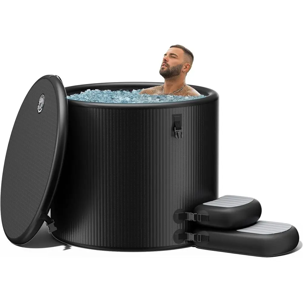 

Ванна для ледяных процедур объемом 120 галлонов с крышкой и ступенькой - портативная, готовая к подключению к охладителю, для восстановления спортсменов и использования на открытом воздухе