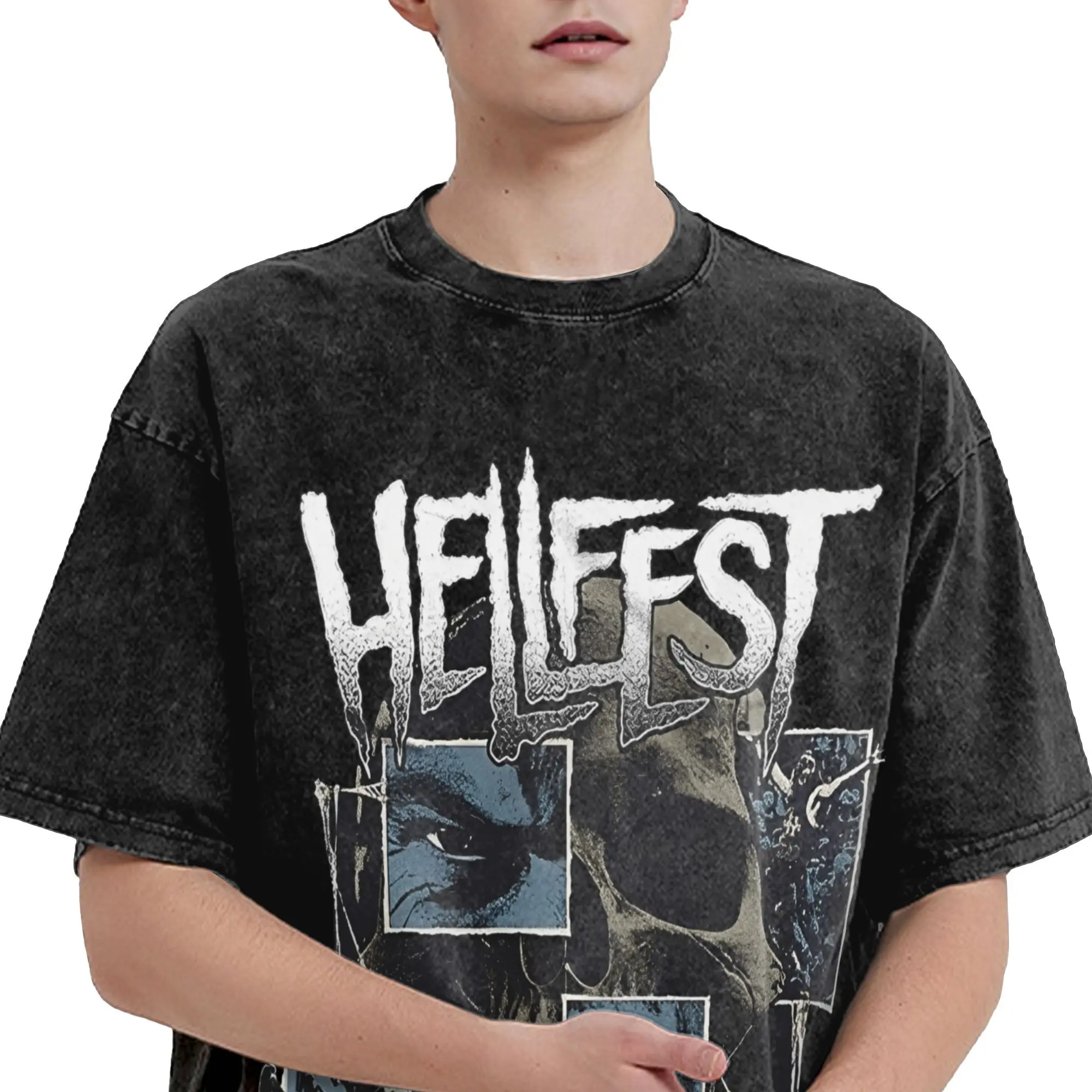 Hellfest Music Scream T 셔츠 남성용 퓨어 코튼 빈티지 티셔츠 O 넥 티셔츠 반소매 탑 인쇄