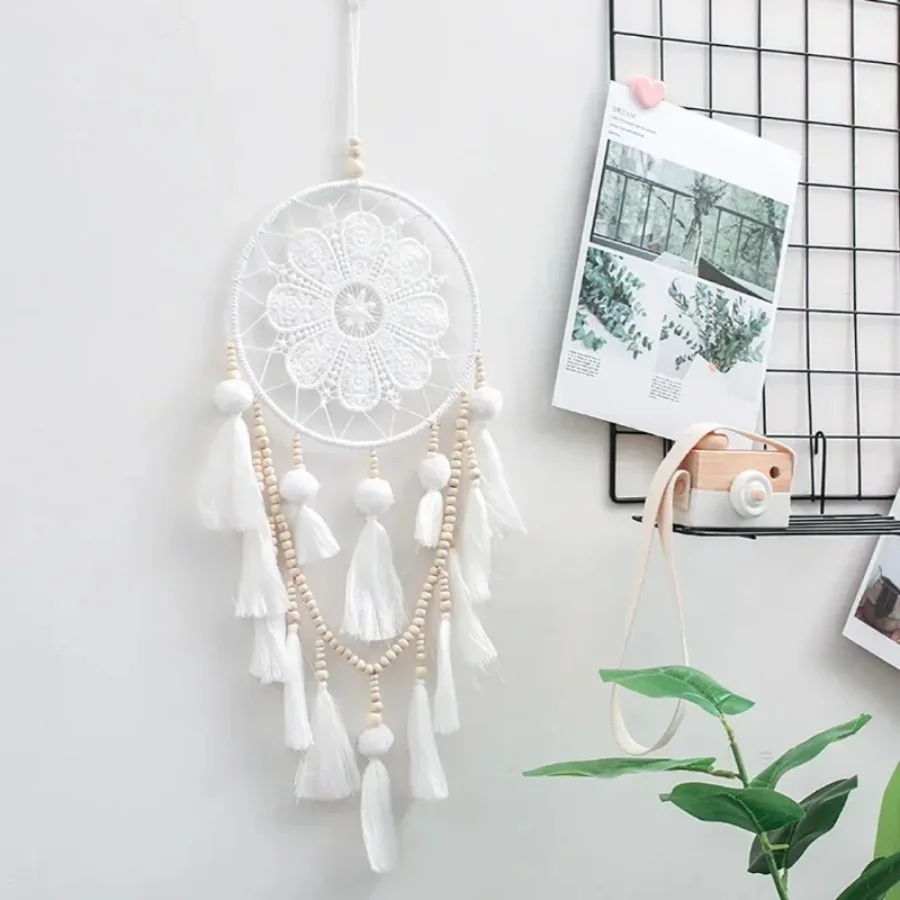 1Pcs Handmade Dream Catcher Indian Style Woven Wall Hanging Decoration White Dreamcatcher Wedding Party Hanging Decor