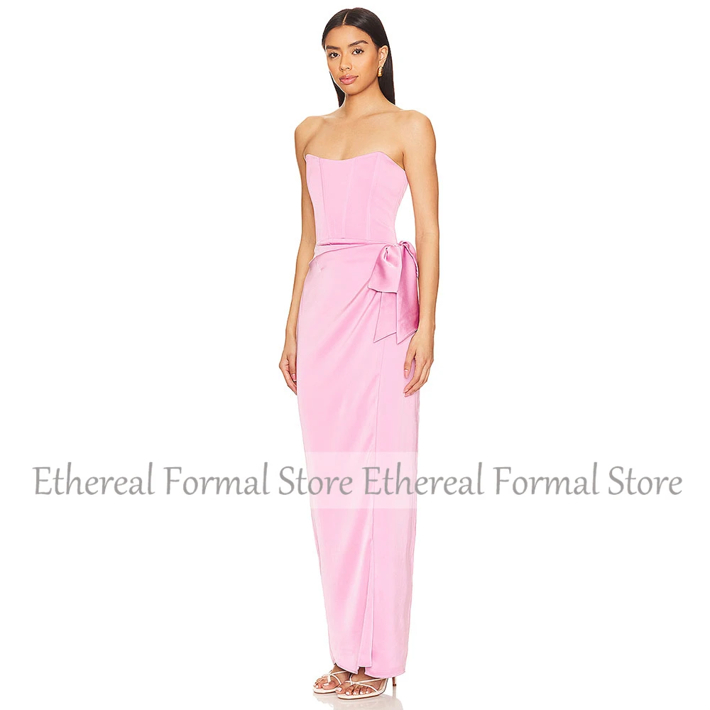 ビューティーピンクの女性のイブニングドレス結婚式マーメイドパーティードレスストラップレス花ロングシンプルなフォーマル Dresse2025