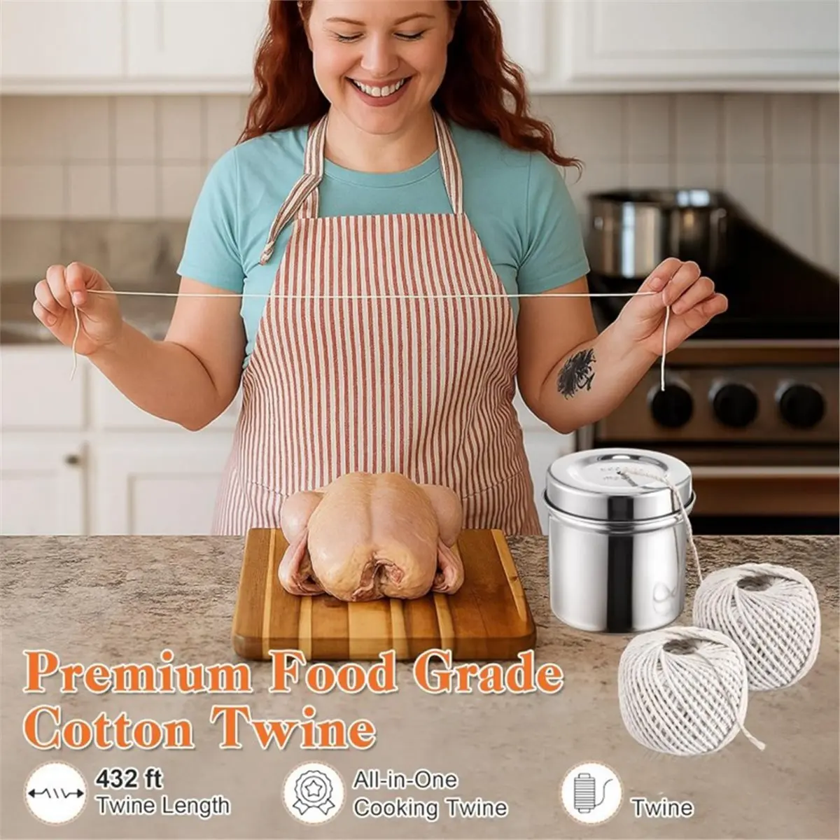 Kitchen Twine with with Stainless Steel Dispenser, 2 Pack 216FT Cooking Twine, 2MM Natural Cotton Butcher Twines
